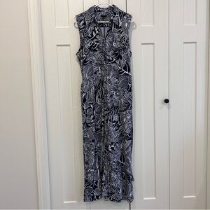 Talbots Hawaiian Floral Navy & White Maxi Dress Size XL.